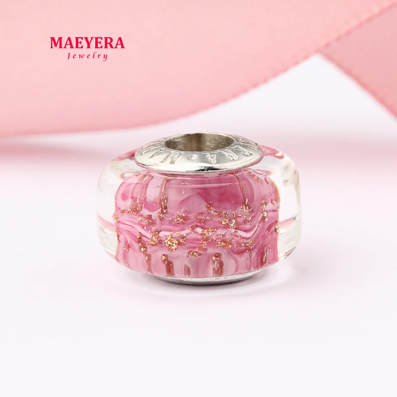 Бисер MAEYERA из стерлингового серебра 925 пробы Розовый стеклянный бисер с зыбучим