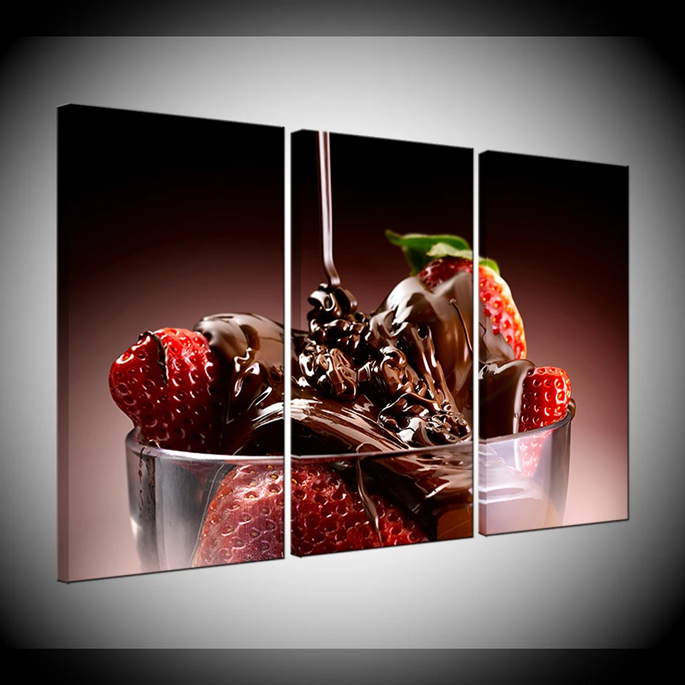 

Canvas Painting strawberries with chocolate 3 Pieces Wall Art Painting Modular Sport Wallpapers Poster Print Home Decor