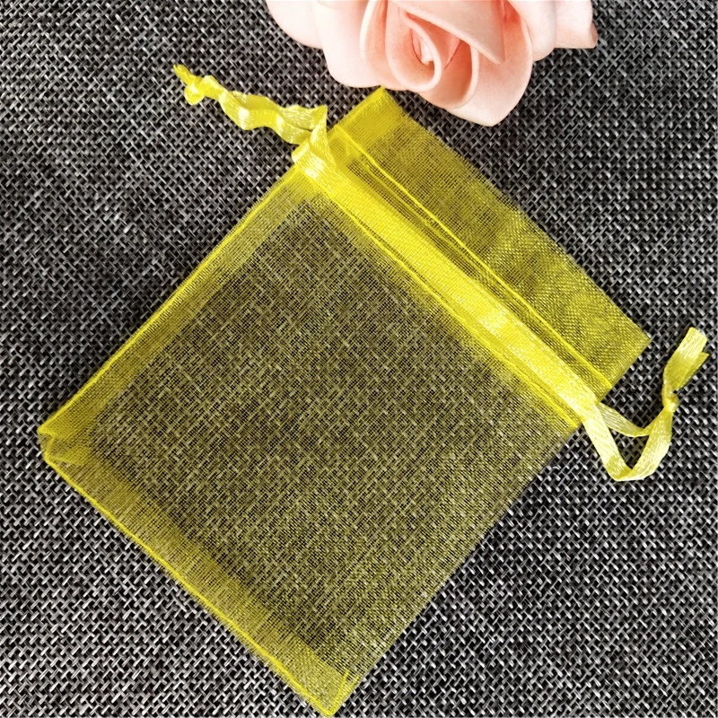 yellow 50 шт в наборе, подарочные пакеты холст сумка на кулиске из органзы на свадьбу, день рождения, Рождество, вечерние, подарок, ювелирное изделие Упаковка Мешки 6X8 см 5z - Цвет: yellow