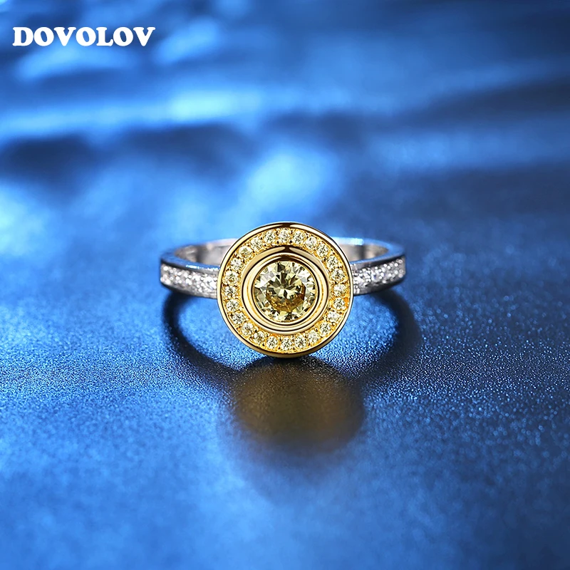 Dovolov роскошные шампанское ЧР кольца для Для женщин Круглый обручальные с камнями