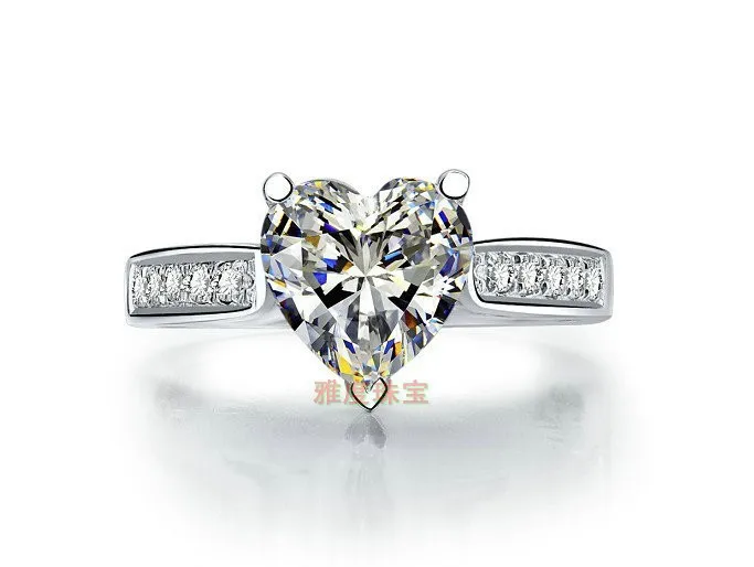 

Проложить акценты 1Ct сердце Форма кольцо с бриллиантом твердых платины 950 кольцо из белого золота Обручение кольцо