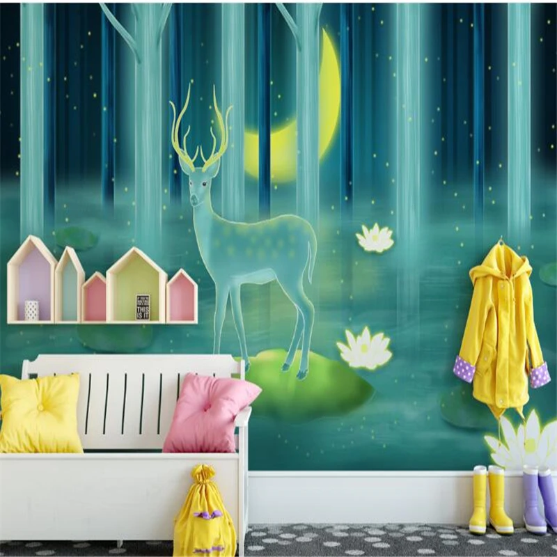 Обои beibehang papel de paredeFantasy Art Nordic Simplicity Animal Forest Deer Beast ручная роспись для детской