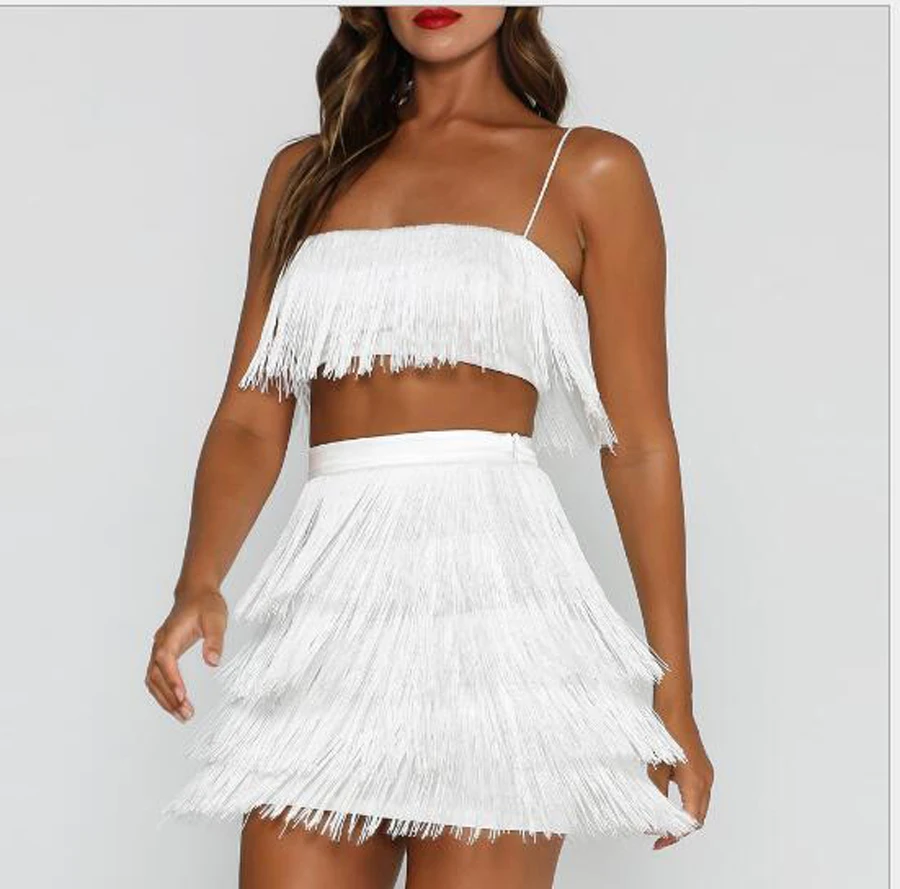 Сексуальное платье без бретелек с кисточками комплект из двух предметов