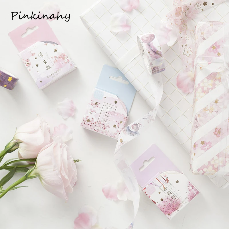 Сакура Осенние цветы вишневые позолота васи лента DIY декоративный