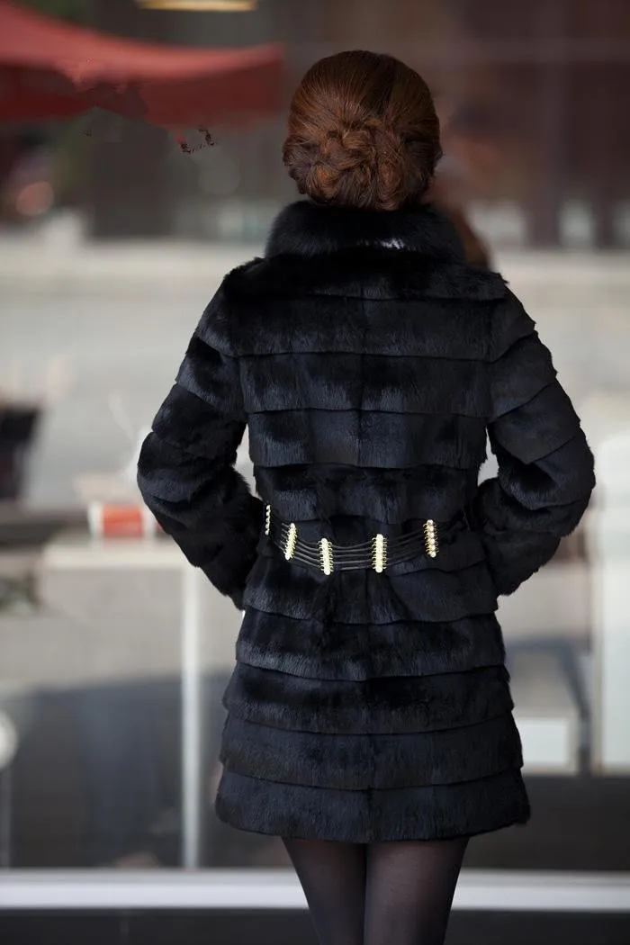 Черная/белая женская длинная куртка из искусственного меха кролика Рекс