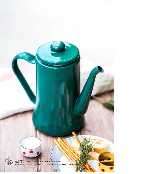 Enamel thickened water kettle retro creative imitation ceramic teapot coffee pot filter screen cold tea jug 1.1L | Дом и сад