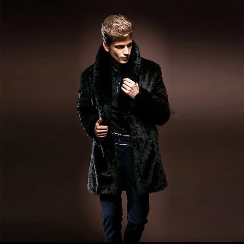 

Plue Size XXXL 4XL Winter Men's Mink Fur Coat Fox Fur Collar Black Plaid Faux Fur Coat Parka Coat