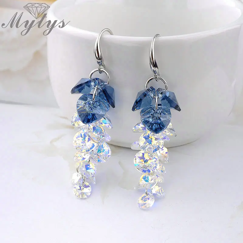 Серьги Mytys модные с кубическим кристаллом серое синее CE104|crystal dangle earrings|dangle