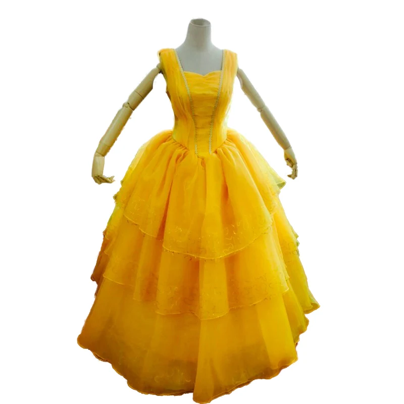 Dress Маскарадные костюмы Белл из фильма «Красавица и Чудовище» для взрослых женщин и мужчин, маска животного принца и одежда желтое летнее платье - Цвет: Dress
