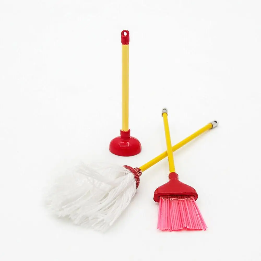 Набор инструментов для чистки кукольных миниатюрных кукол 3 шт. Швабра метла