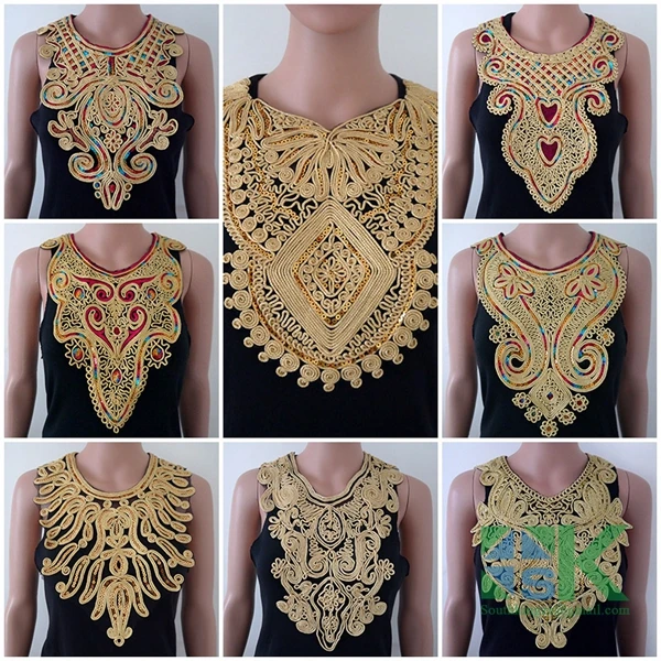 Золотой Нитью Цветочной Вышивки Ремесло Кружевной Воротник Патчи Шить Декольте