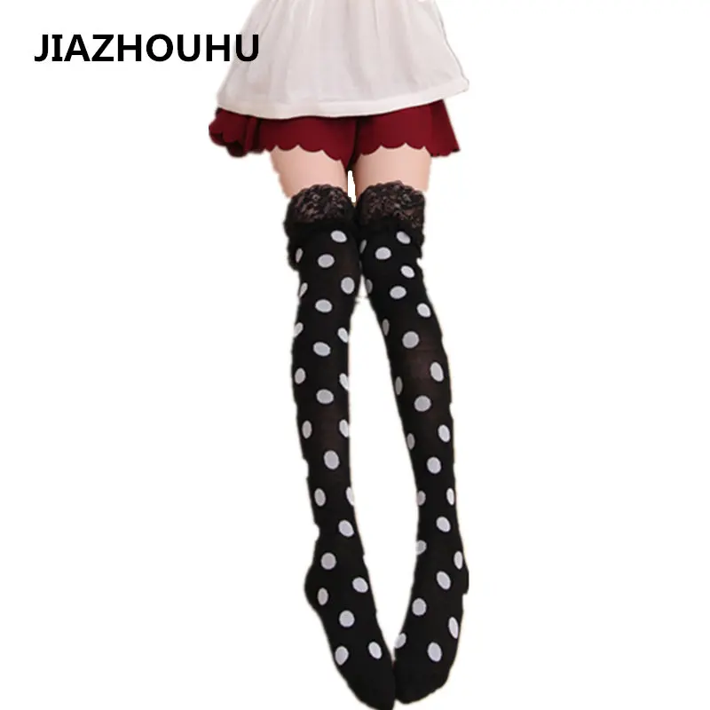 Милые женские белые носки в горошек с подвязками кружевные сексуальные тонкие