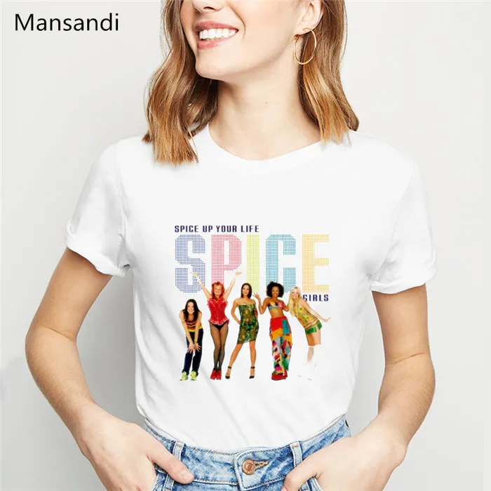 Y40103 Женские футболки Spice для девушек Лето vogue белая футболка femme harajuku рубашка camisetas mujer Женская футболка размера плюс Топы - Цвет: Y40103