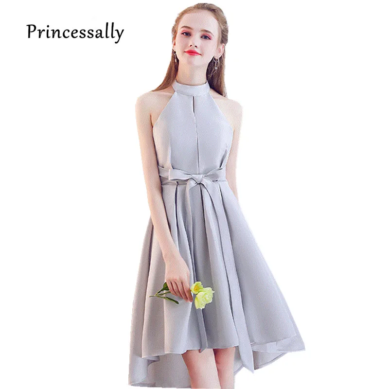 Vestido De Festa Новое серое платье подружки невесты Короткое атласное на бретельках