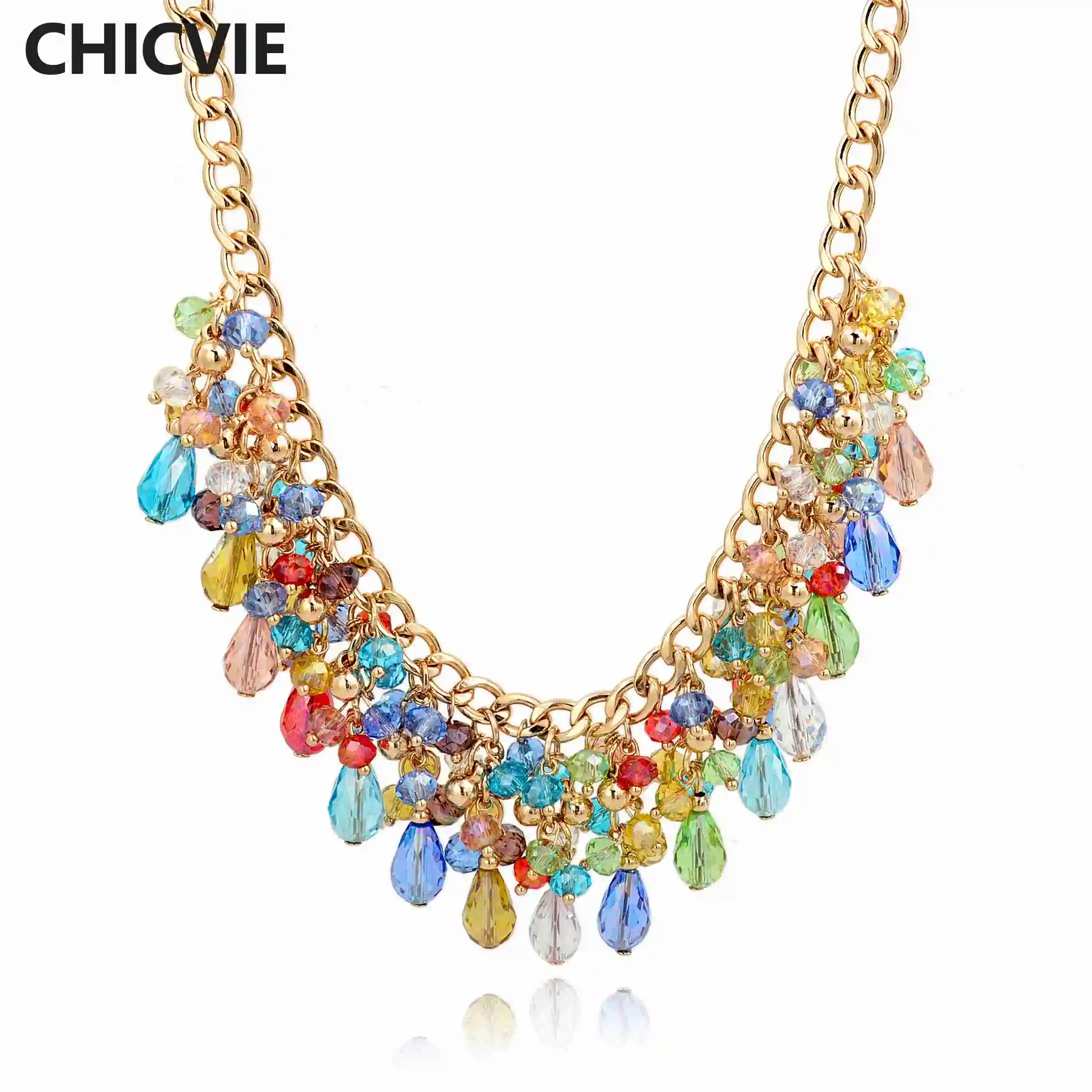 

CHICVIE Bohemian Statement Big Chunky Choker Necklace For Women Gold Color Red Crystal Ethnic Jewelry femme Maxi Bijouterie