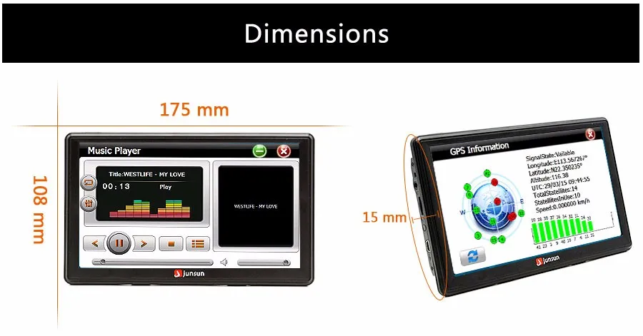 Junsun 7 дюймов Грузовик Карта Автомобильная GPS-навигация HD Емкостный MP3 / MP4 FM Bluetooth Постоянное бесплатное обновление Россия Европа Навигаторы