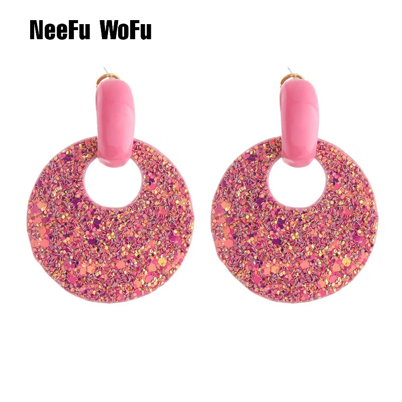 Женские кожаные серьги NeeFu WoFu круглые большие медные длинные с леопардовым