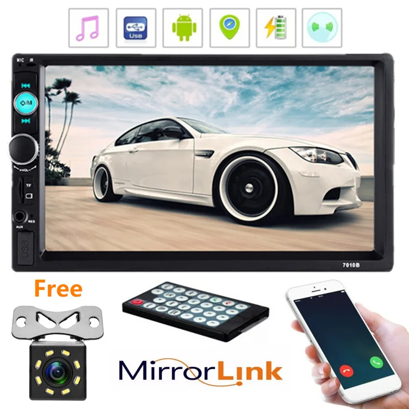 7010B Car Radio MP5 Player 2 Din 7inch Touch Screen Audio Stereo Bluetooth USB AUX Multimedia Player 7010B with Rear View Camera