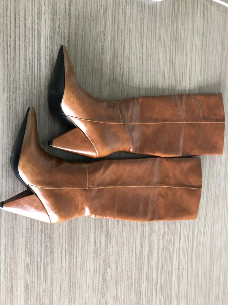 Stylesowner/Новинка; сапоги до колена из натуральной кожи с острым носком на высоком каблуке-шпильке; женские модные плиссированные сапоги без застежки; mujer zapatos