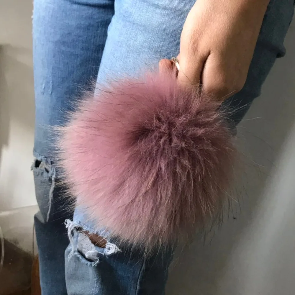 Funfur Большой брелок с помпоном из натурального меха енота 15 см подвеска для