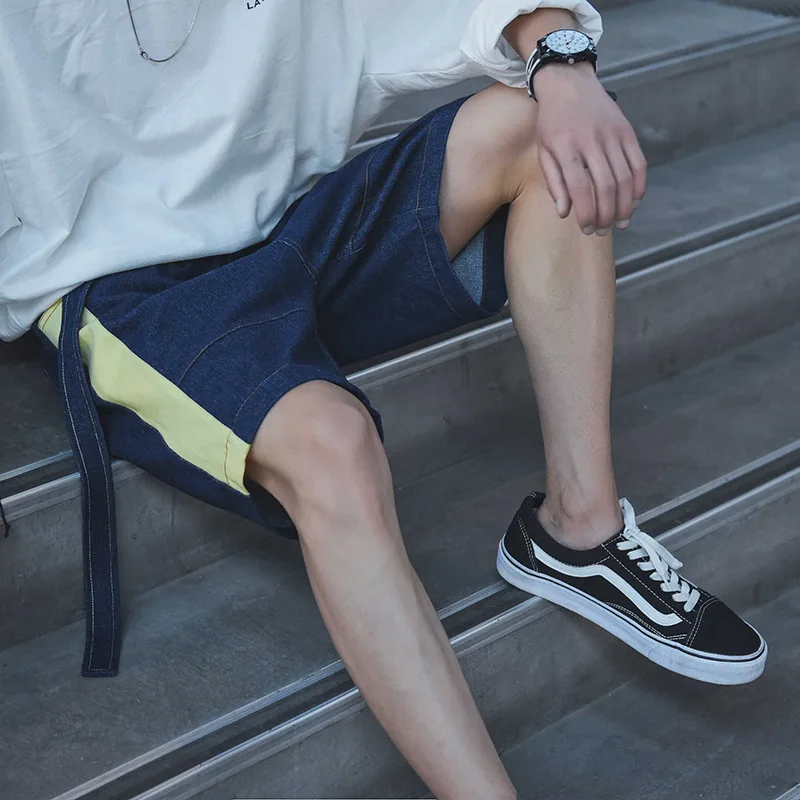 Повседневные мешковатые мужские панк джинсовые шорты Прямая боковая полоса