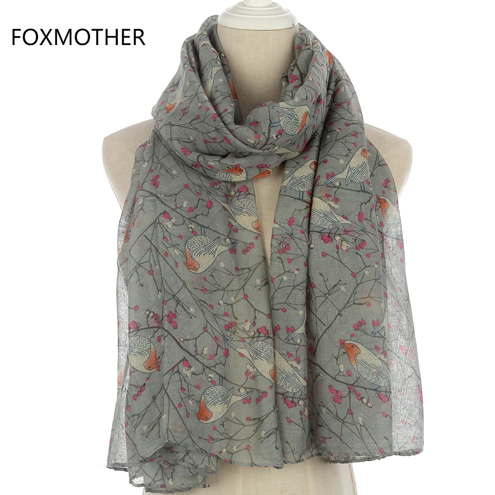 FOXMOTHER легкий мягкий модный бежевый серый Небесно-Голубой птица на дерево кольцо шарфы платки Петля Шарфы женские подарки
