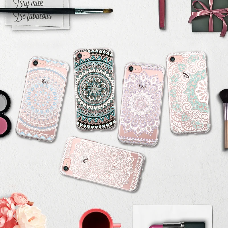 Прозрачный Цветочный Половина Мандала белый Кружево Pattern Мягкие TPU телефона