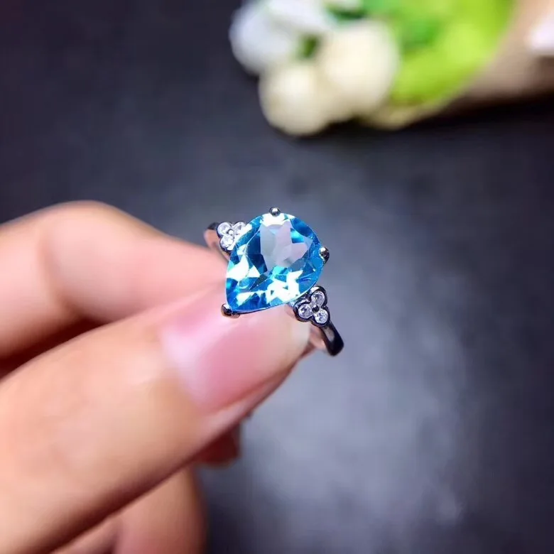 Кольцо с голубым топазом кольцо натуральным синим серебро 925 пробы бесплатная