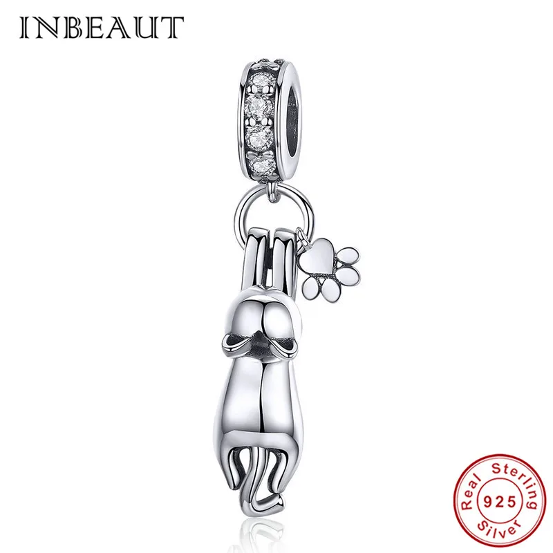 INBEAUT новые трендовые 925 пробы серебряные милые озорные CZ кошки очаровательные маленькие бусины в форме животных подходят браслет Pandora