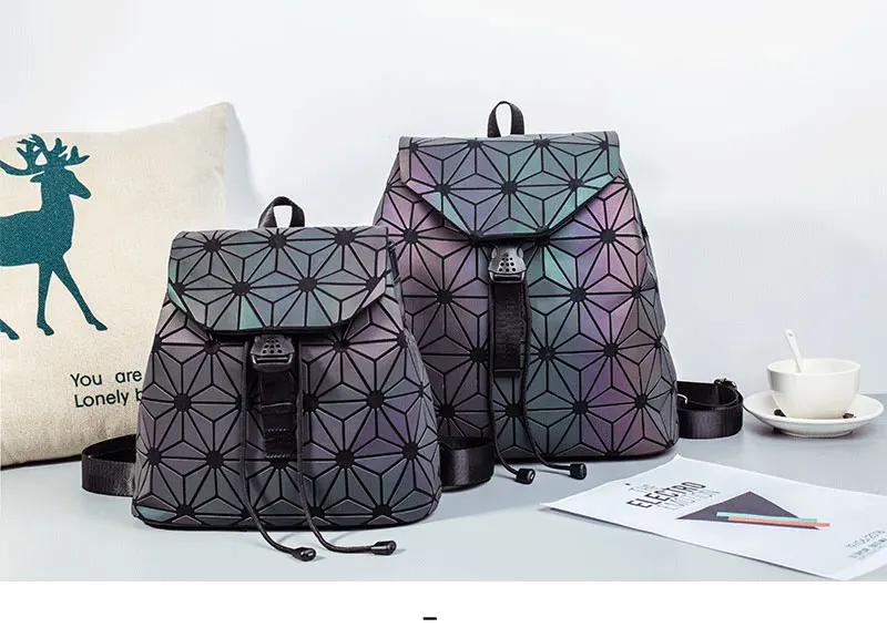 Светящийся женский рюкзак Mochila Feminina, Геометрическая посылка, складные сумки с блестками, школьные сумки для девочек-подростков