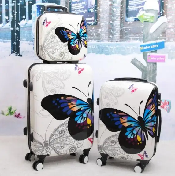 a set Travel tale 2" 24" дюймов Спиннер Бабочка тележка наборы чемоданов на колёсиках Дорожная сумка на колесах - Цвет: a set