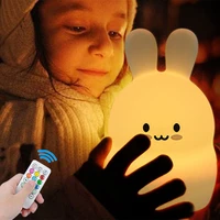 rabbit rgb led night light touch sensor remote control dimming timer usb rechargeable silicone bunny lamp for children baby gift