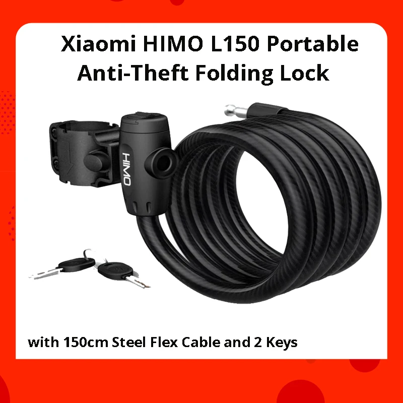 Для Xiaomi HIMO L150 портативный Противоугонный складной замок с 150 см стальным гибким кабелем и 2 ключами для электрического велосипеда