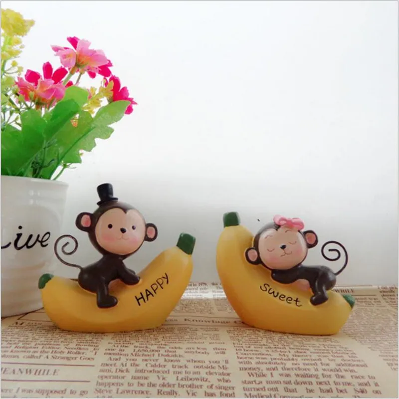 2 шт./компл. милые Искусственные смолы Сладкая обезьяна на банановых фигурок