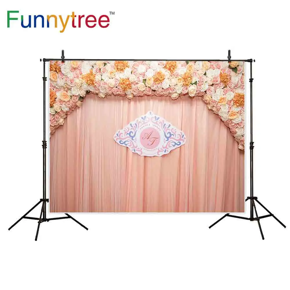 

Funnytree photography backdrops rose cloth wedding floral Name card curtain Light pink photocall photography studio funds