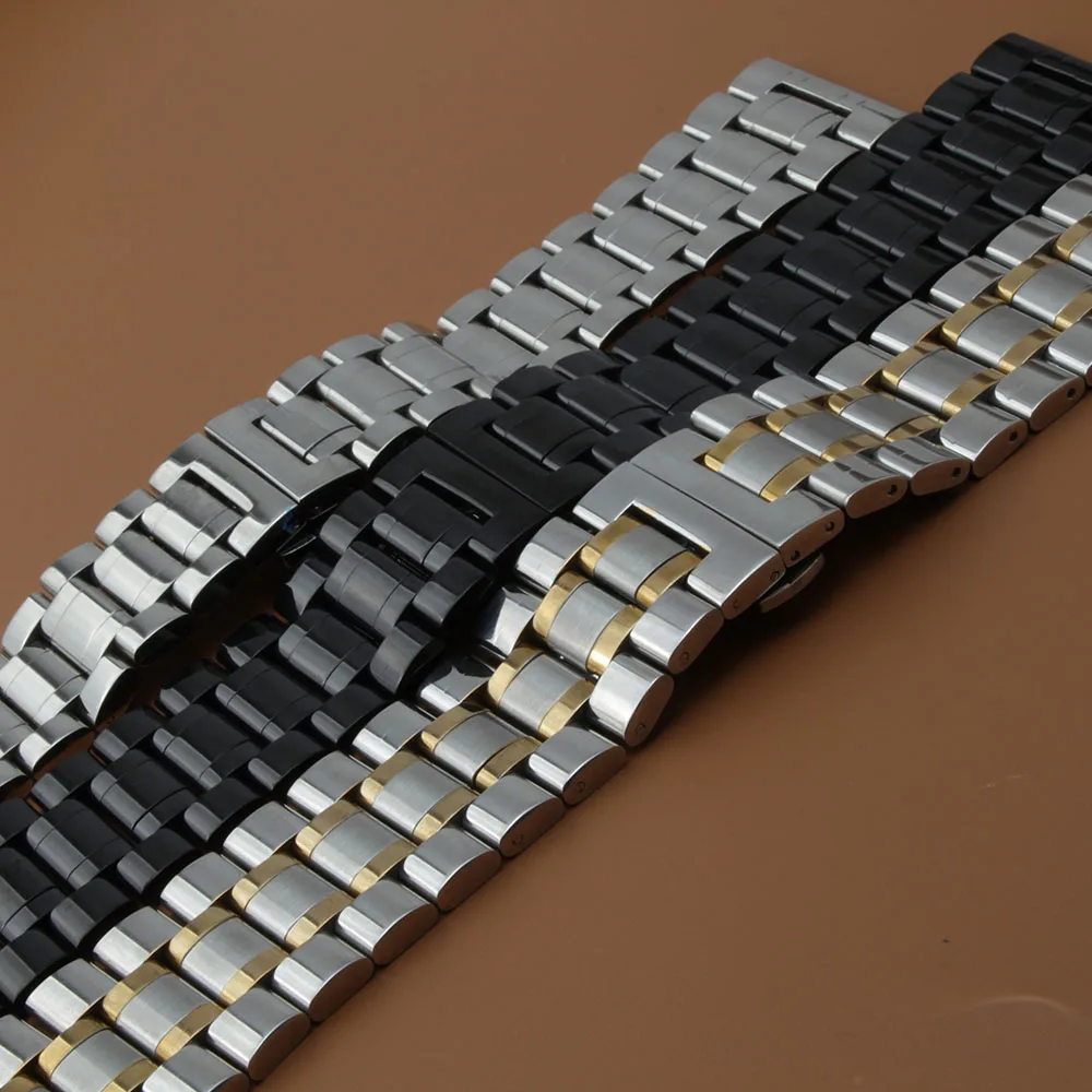 

Watches Band Strap stainless steel watchbands Wristwatch Bracelet SILVER Black FOR MEN HOURS Wristbands big width 26mm 28mm 30mm