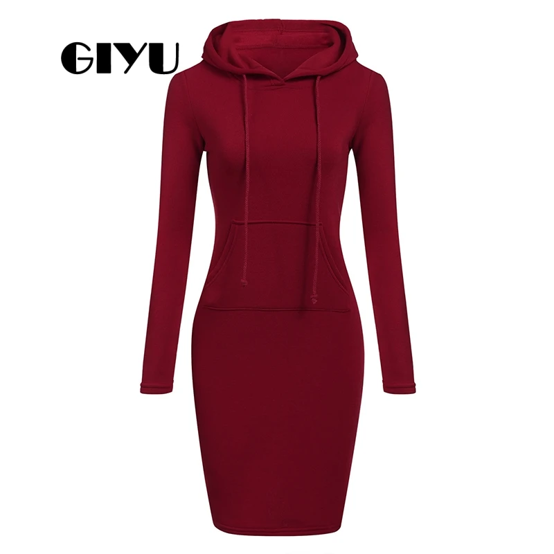 GIYU женское платье с капюшоном Осенние однотонные платья длинными рукавами