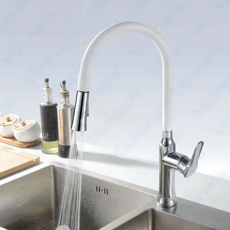 Vouruna Pull Out Kitchen Sink Mixer Tap Gooseneck White New Pullout Faucet Swivel Single Handle | Обустройство дома