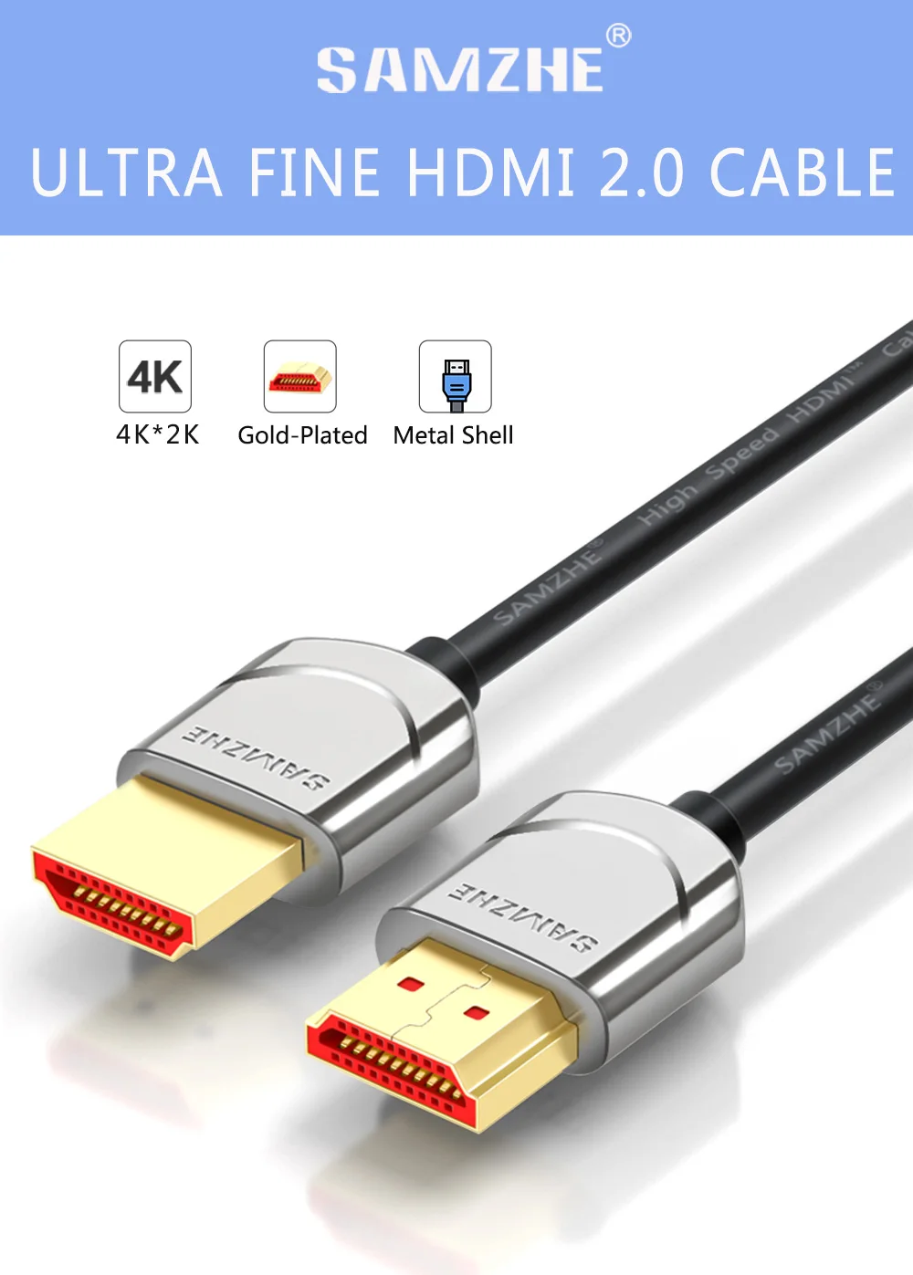 SAMZHE 4K* 2K HDMI 2,0 кабель металлический разъем HDMI высокое разрешение для ноутбука тв Xbox Displayer компьютера