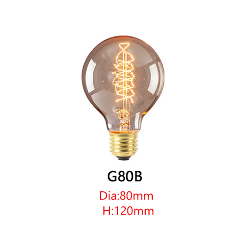 G80B E27 Bulb E27 ретро лампы Эдисона 220 В 40 Вт ST64 G95 T10 ампулы Винтаж лампа Эдисона лампа накаливания Светильник лампы арт-деко - Цвет: G80B E27 Bulb