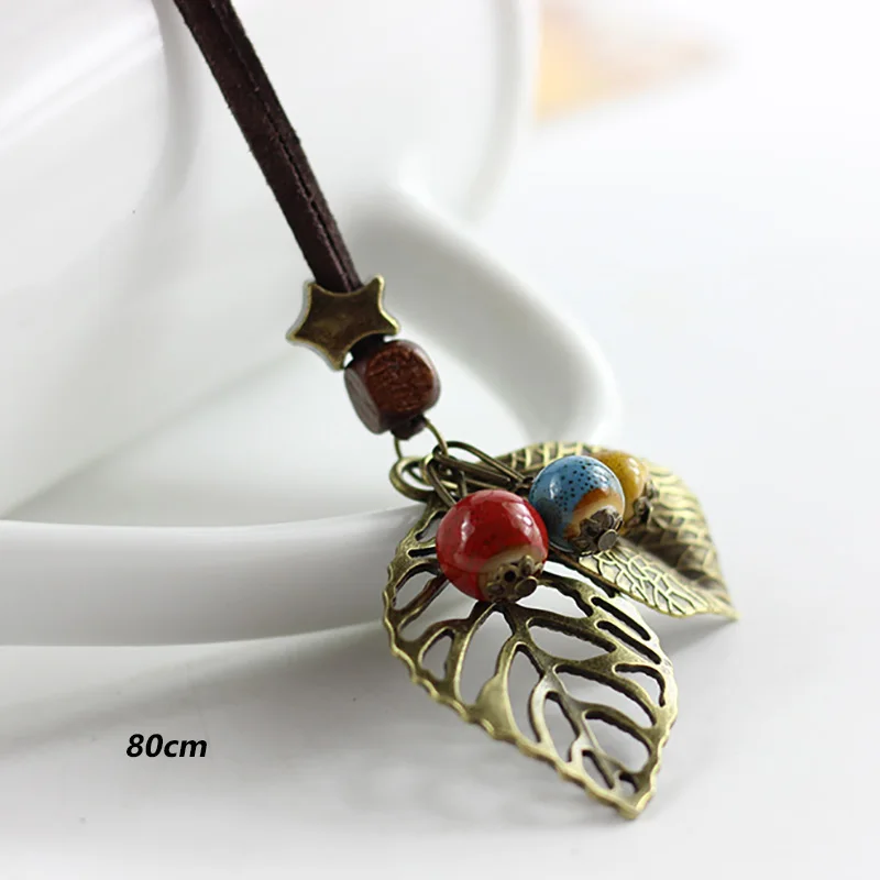 Женское кожаное ожерелье с керамическими бусинами Массивное колье-чокер