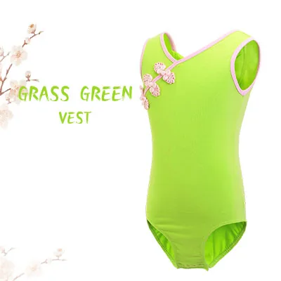 Grass Green-Vest Танцевальные трико для маленьких девочек в китайском стиле; одежда для балета; Красный гимнастический купальник для танцев - Цвет: Grass Green-Vest