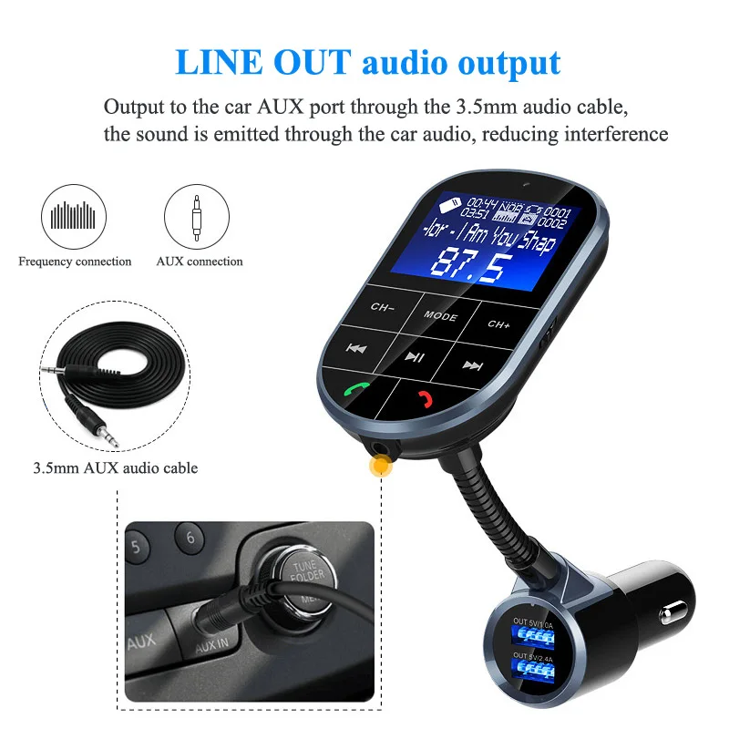 FM трансмиттер YASOKRO Aux модулятор Bluetooth автомобильный комплект громкой связи MP3