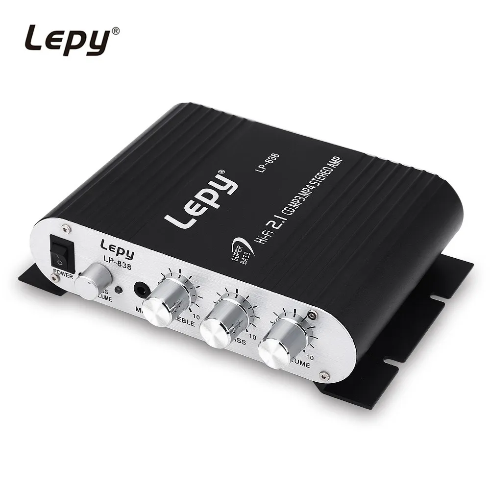 Черный Lepy LP-838 2 0 + 12 В Hifi три канала Автомобильный усилитель стерео сабвуфер аудио