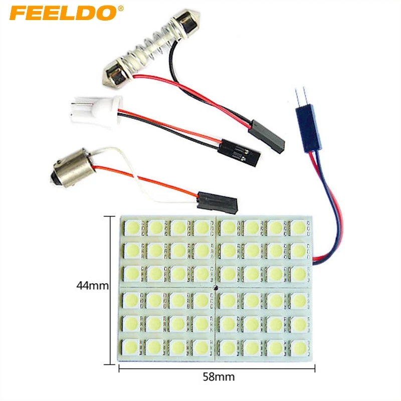 FEELDO 1 комплект белый 48SMD 5050 чип Автомобильный светодиодный свет с 3 адаптерами