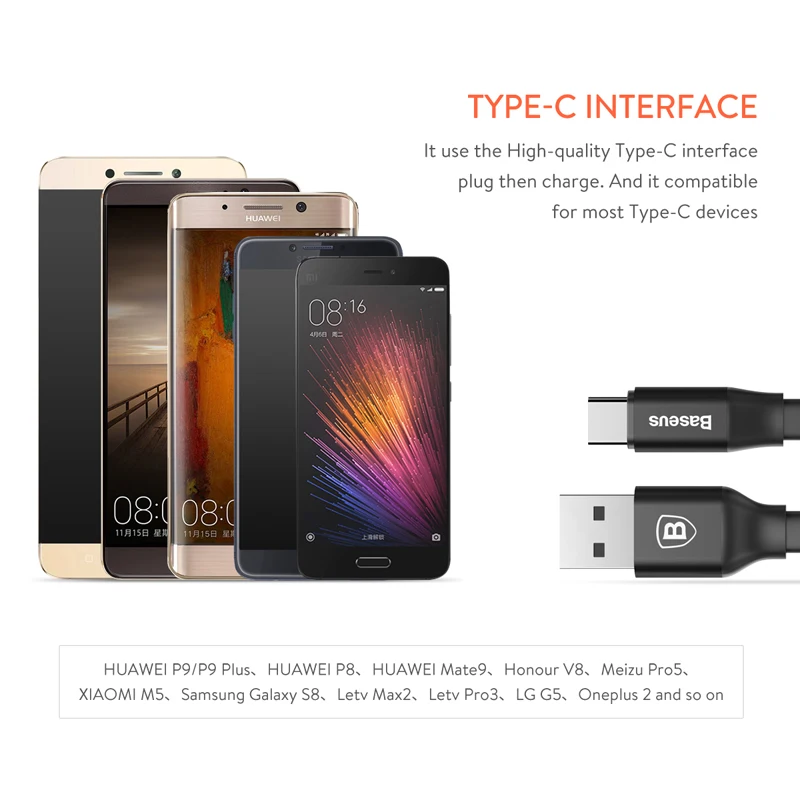 Baseus Быстрая зарядка USB Type C кабель для одного Plus6 плоский зарядный Samsung короткий