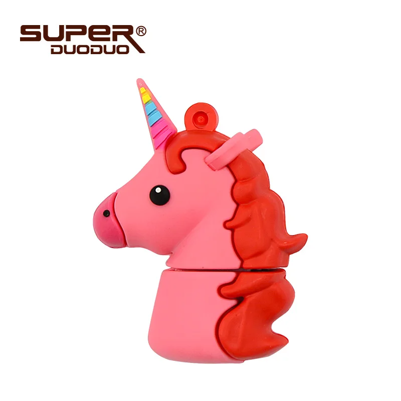 pink Милый флеш-накопитель USB с рисунком единорога, 8 ГБ, 16 ГБ, 32 ГБ, 64 ГБ, 128 ГБ, флеш-накопитель, usb диск, USB флеш-накопитель, лучший подарок - Цвет: pink