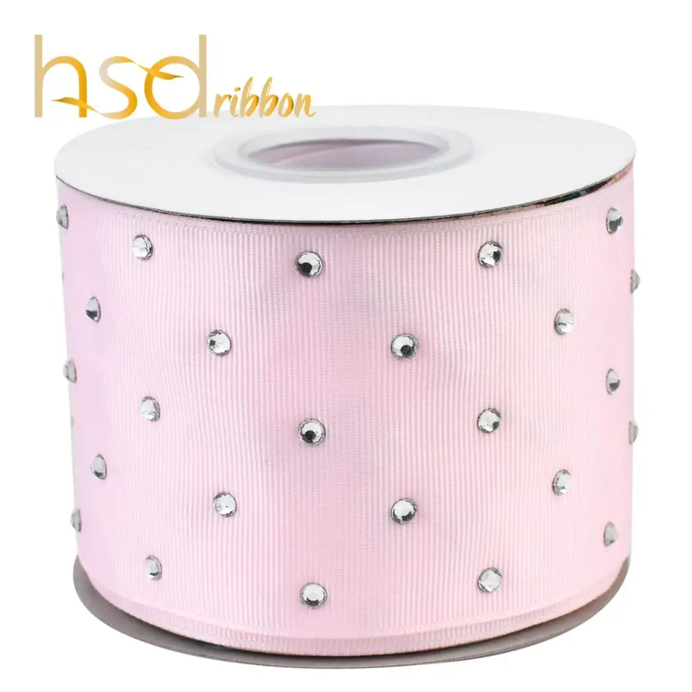 HSDRIBBON 3&quot 75mm Rhinestone Setting on Colorful Solid Color Grosgrain Ribbon 25 Yards per Roll | Дом и сад