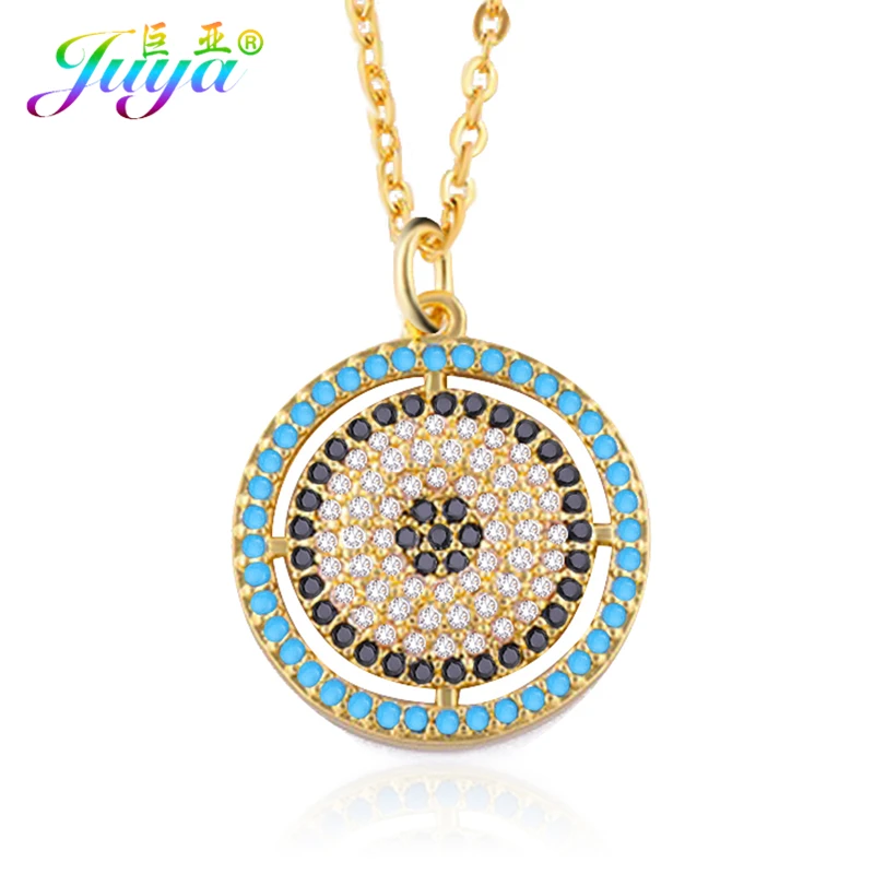

Juya Ali Moda Micro Pave Colorful Crystals Greek Turkish Lucky Evil Eye Round Infinity Pendant Necklace For Women Men Christmas