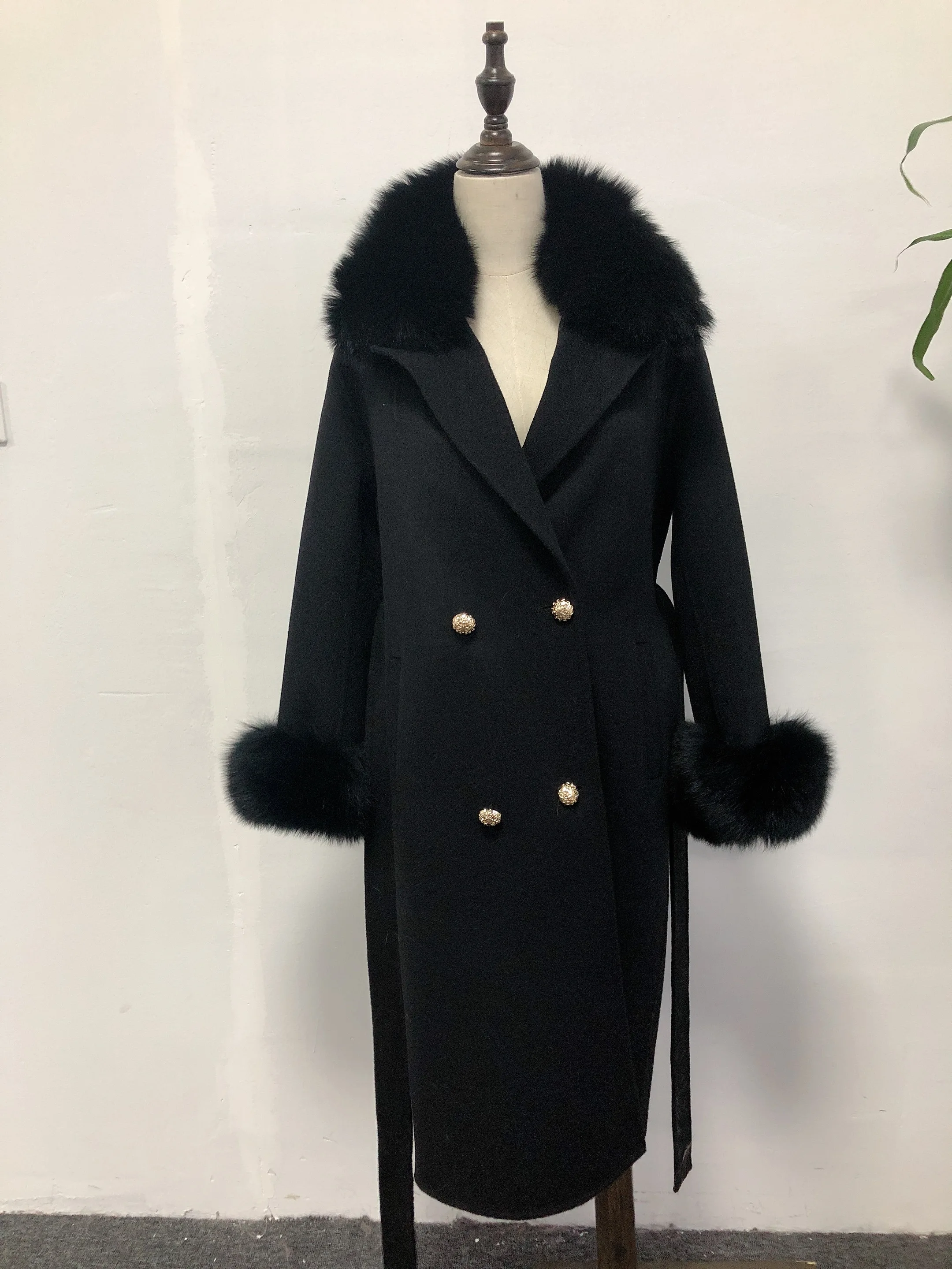 Для женщин Зимняя шерстяная одежда пальто Теплый Slim Fit Мода Повседневное Офисные женские туфли смеси женщина куртка меховой капюшон хаки плюс Размеры